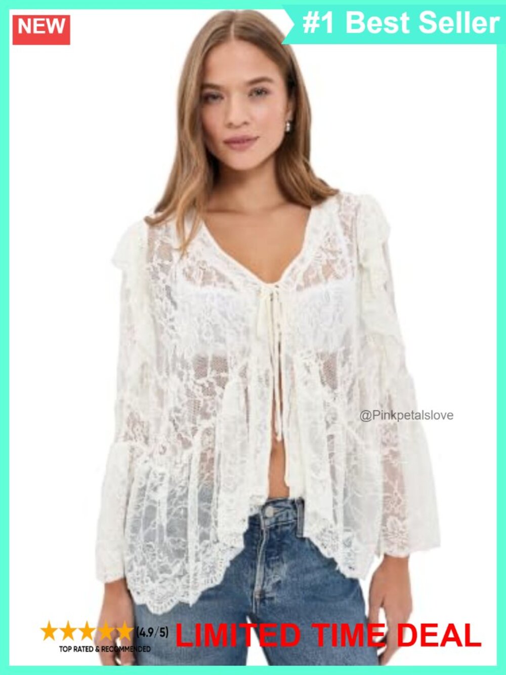 Oversized Tie Front Lace Blouse Asymmetrical Ruffle